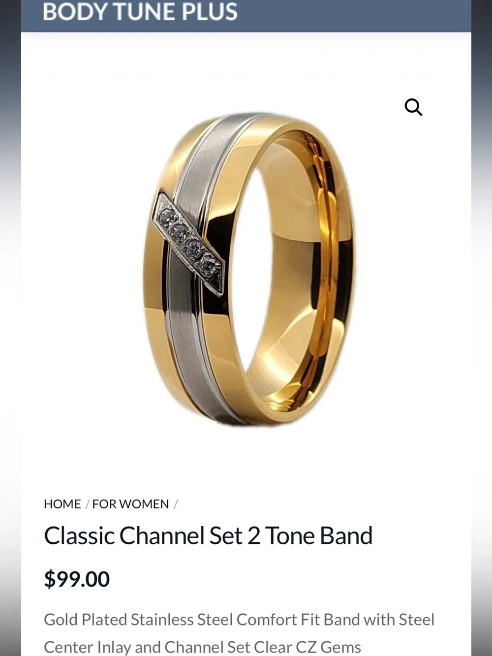 Two-Tone Women's Band Ring with Diagonal Accent Stones - Gold & Silver
